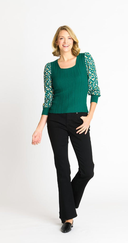 Rib Sweater with Printed Sleeve